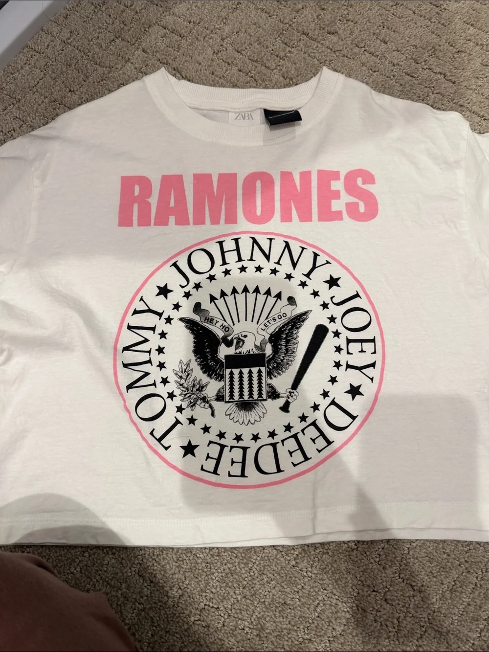 Zara White Tee with Pink RAMONES Graphic